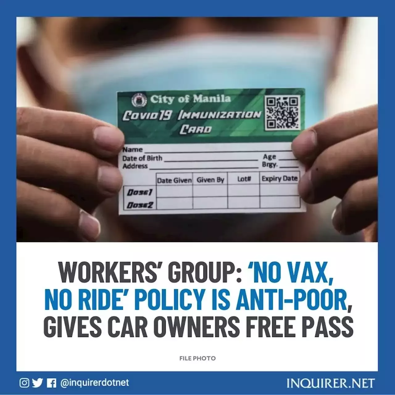 Workers’ group: ‘No vax, no ride’ policy is anti-poor, gives car owners free pass