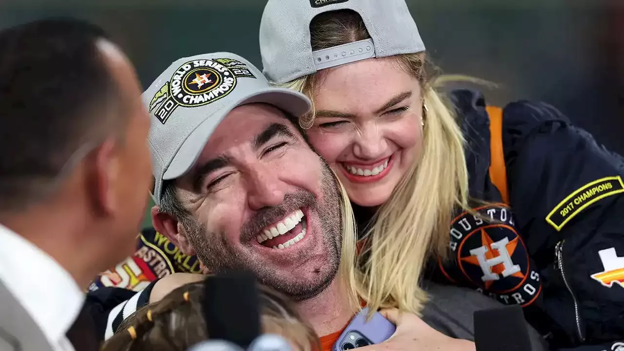 Kate Upton helps husband Justin Verlander celebrate the Houston Astros  securing their place in the 2022 World Series after the team…