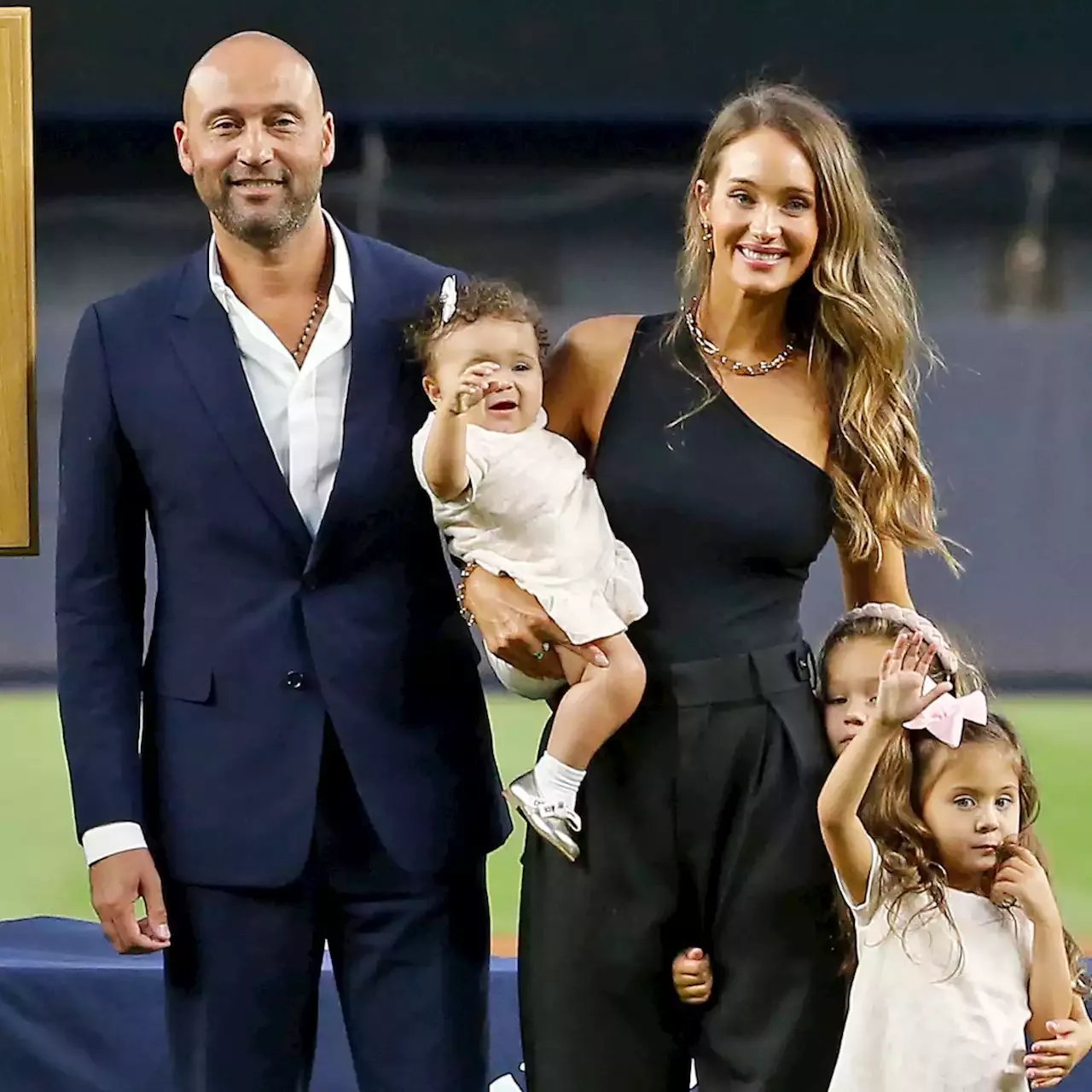 Derek Jeter's 3 Daughters Join Him At Yankee Stadium During Baseball Hall  of Fame Induction Ceremony