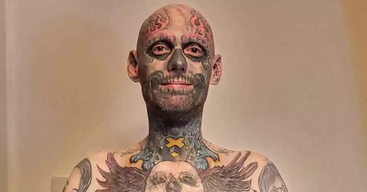 Ireland's most tattooed man' covers face tattoos in makeup but his kids  hate it