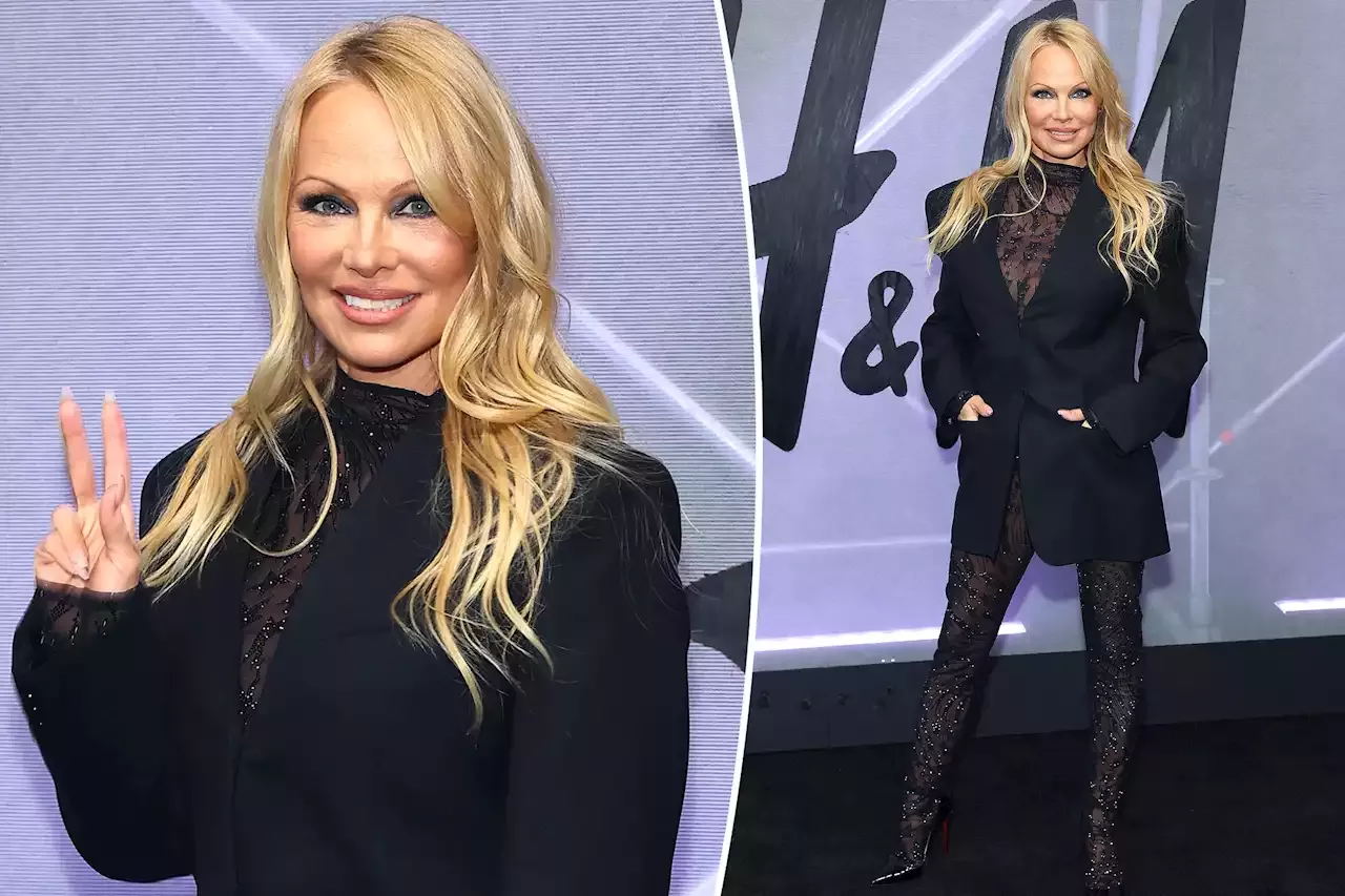 Pamela Anderson shoots for the stars in sheer catsuit at H&M Mugler party